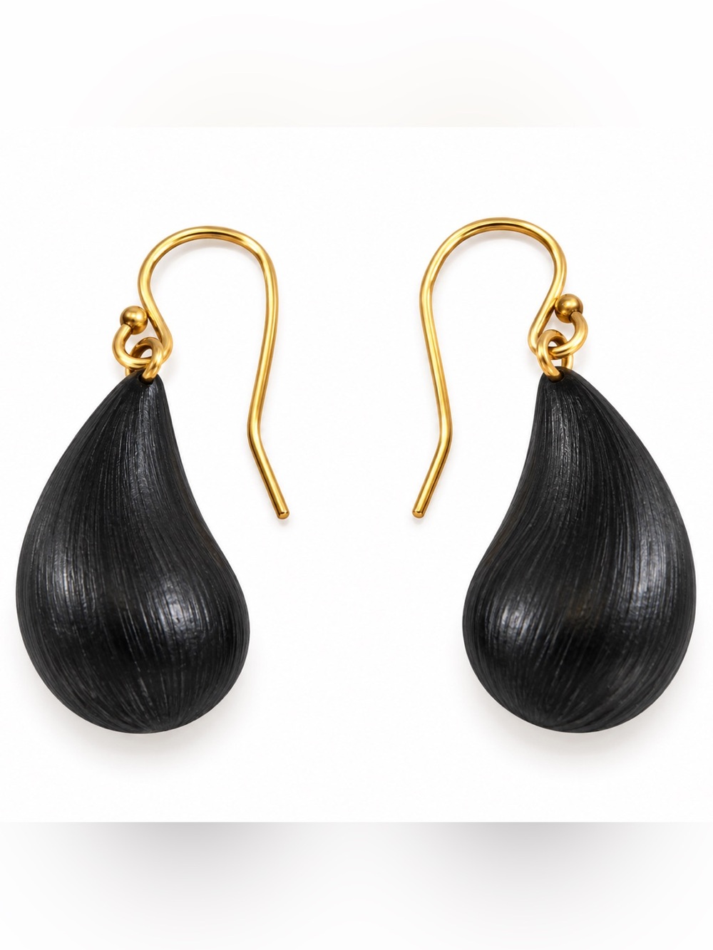 Alexis Bittar Black Lucite Teardrop Drop Earrings Gold Tone